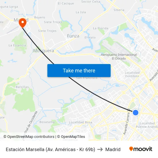 Estación Marsella (Av. Américas - Kr 69b) to Madrid map