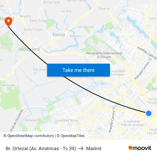 Br. Ortezal (Av. Américas - Tv 39) to Madrid map