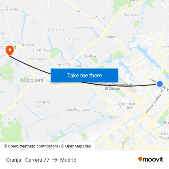 Granja - Carrera 77 to Madrid map