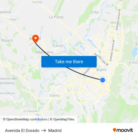 Avenida El Dorado to Madrid map