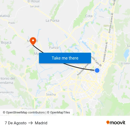 7 De Agosto to Madrid map