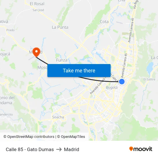 Calle 85 - Gato Dumas to Madrid map