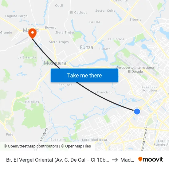 Br. El Vergel Oriental (Av. C. De Cali - Cl 10b) (A) to Madrid map