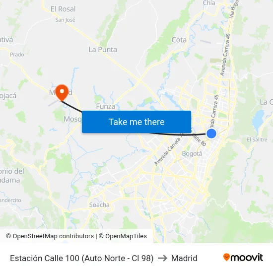 Estación Calle 100 (Auto Norte - Cl 98) to Madrid map