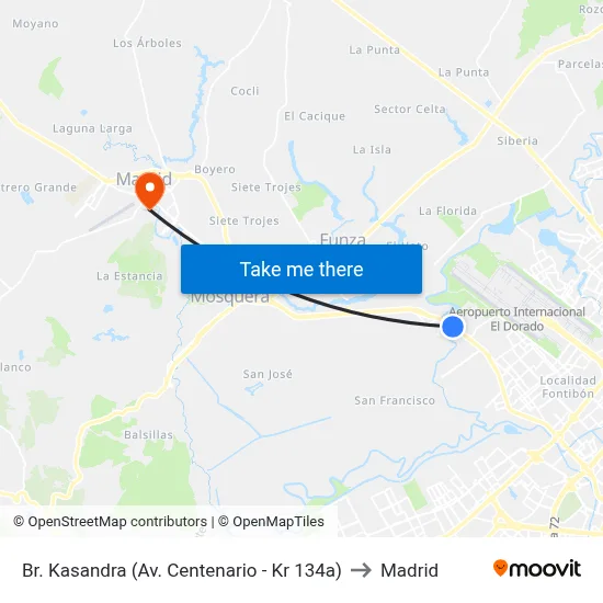 Br. Kasandra (Av. Centenario - Kr 134a) to Madrid map