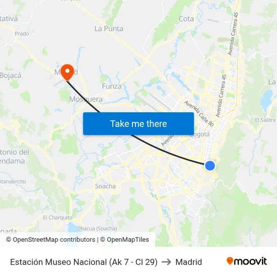 Estación Museo Nacional (Ak 7 - Cl 29) to Madrid map