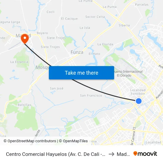 Centro Comercial Hayuelos (Av. C. De Cali - Cl 20) to Madrid map