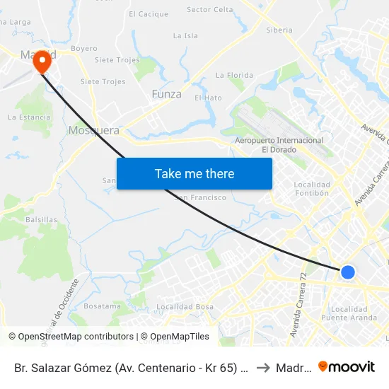Br. Salazar Gómez (Av. Centenario - Kr 65) (A) to Madrid map