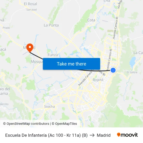 Escuela De Infantería (Ac 100 - Kr 11a) (B) to Madrid map