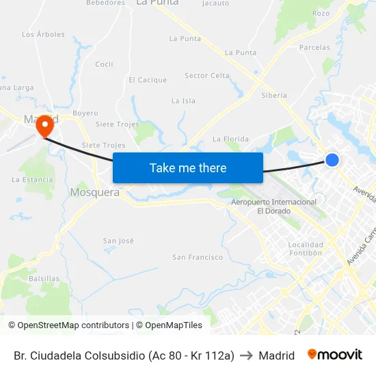 Br. Ciudadela Colsubsidio (Ac 80 - Kr 112a) to Madrid map