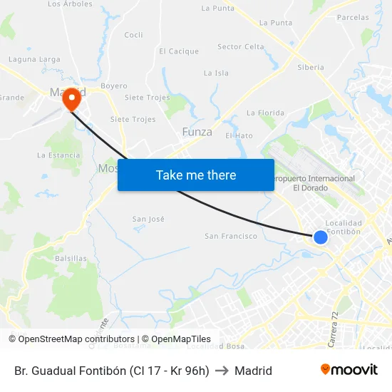 Br. Guadual Fontibón (Cl 17 - Kr 96h) to Madrid map
