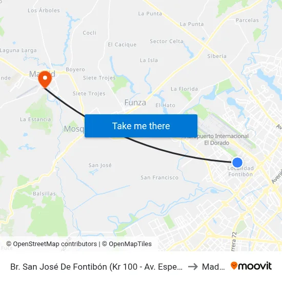 Br. San José De Fontibón (Kr 100 - Av. Esperanza) to Madrid map