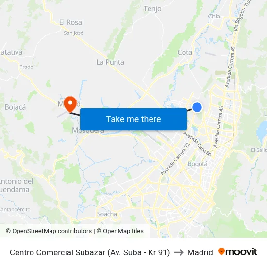 Centro Comercial Subazar (Av. Suba - Kr 91) to Madrid map