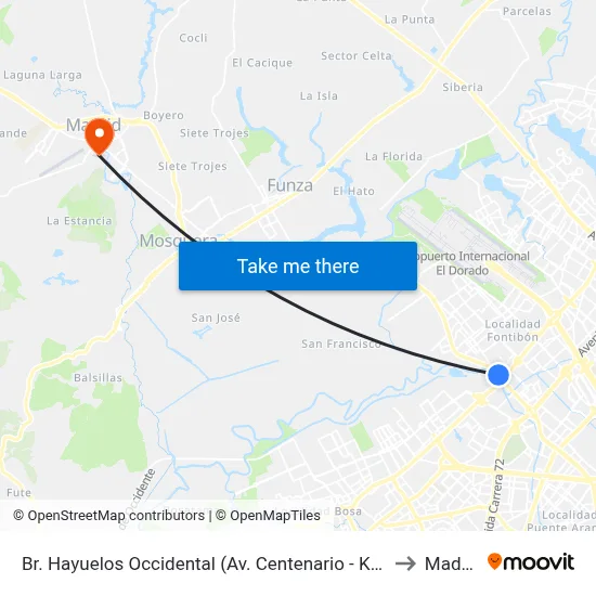Br. Hayuelos Occidental (Av. Centenario - Kr 87) to Madrid map