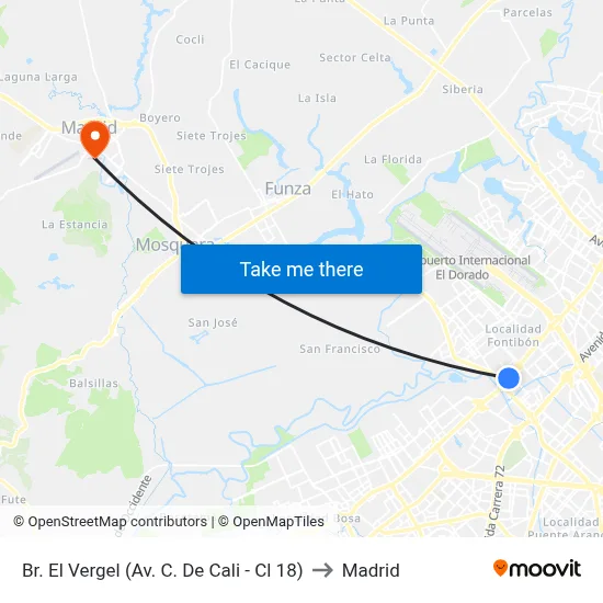 Br. El Vergel (Av. C. De Cali - Cl 18) to Madrid map