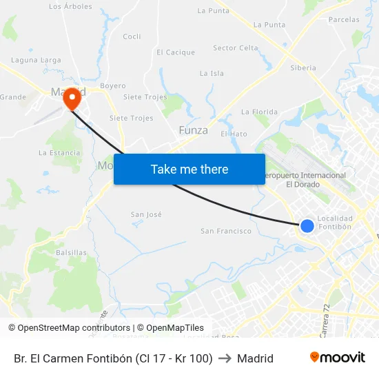 Br. El Carmen Fontibón (Cl 17 - Kr 100) to Madrid map