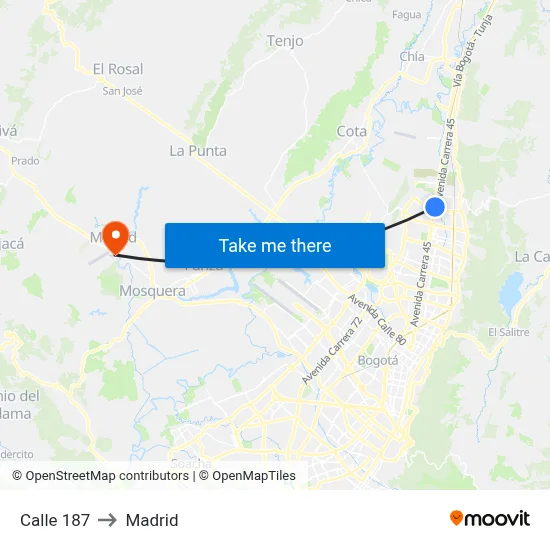 Calle 187 to Madrid map