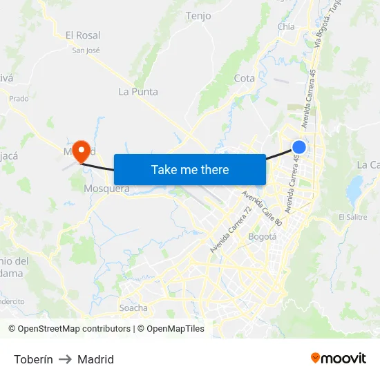Toberín to Madrid map