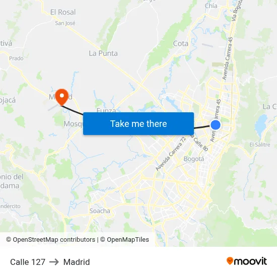 Calle 127 to Madrid map