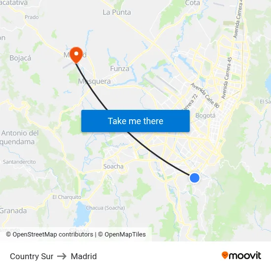 Country Sur to Madrid map