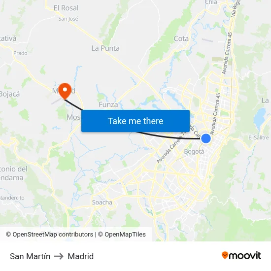 San Martín to Madrid map