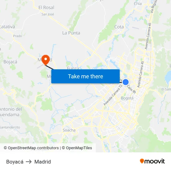 Boyacá to Madrid map