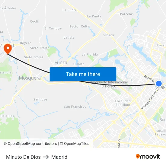 Minuto De Dios to Madrid map