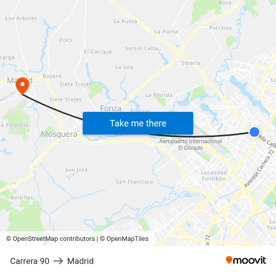 Carrera 90 to Madrid map