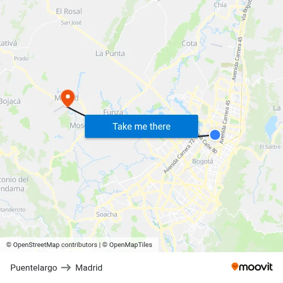 Puentelargo to Madrid map