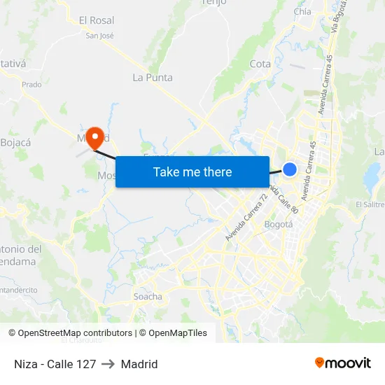 Niza - Calle 127 to Madrid map
