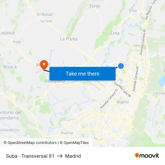 Suba - Transversal 91 to Madrid map