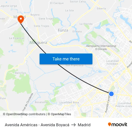 Avenida Américas - Avenida Boyacá to Madrid map