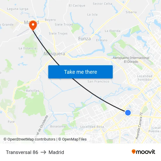 Transversal 86 to Madrid map