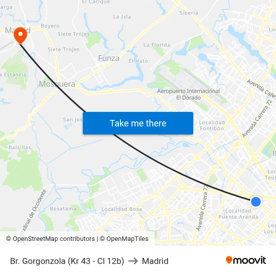 Br. Gorgonzola (Kr 43 - Cl 12b) to Madrid map