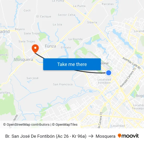 Br. San José De Fontibón (Ac 26 - Kr 96a) to Mosquera map