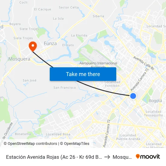 Estación Avenida Rojas (Ac 26 - Kr 69d Bis) (B) to Mosquera map