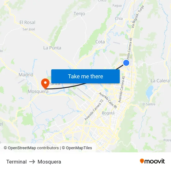Terminal to Mosquera map