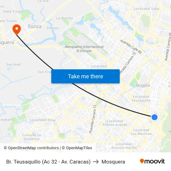 Br. Teusaquillo (Ac 32 - Av. Caracas) to Mosquera map