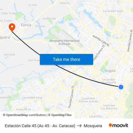 Estación Calle 45 (Ac 45 - Av. Caracas) to Mosquera map