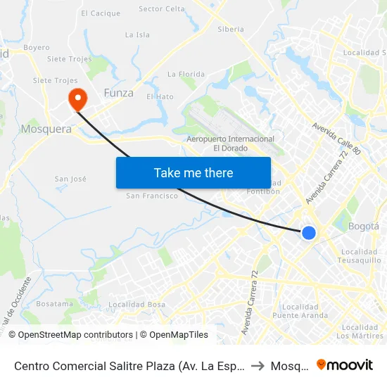 Centro Comercial Salitre Plaza (Av. La Esperanza - Kr 68b) to Mosquera map