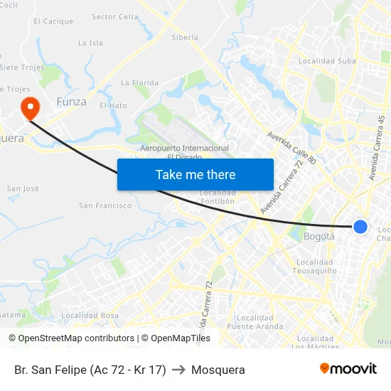 Br. San Felipe (Ac 72 - Kr 17) to Mosquera map