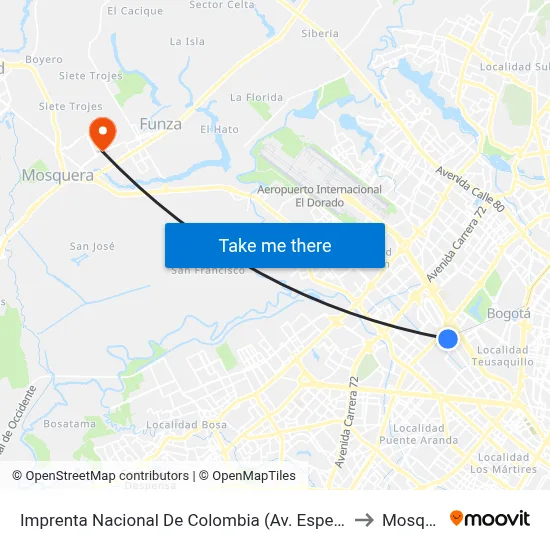 Imprenta Nacional De Colombia (Av. Esperanza - Kr 66) to Mosquera map