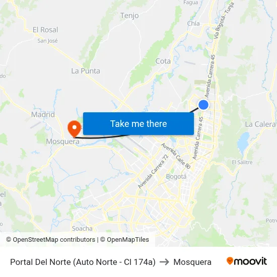 Portal Del Norte (Auto Norte - Cl 174a) to Mosquera map