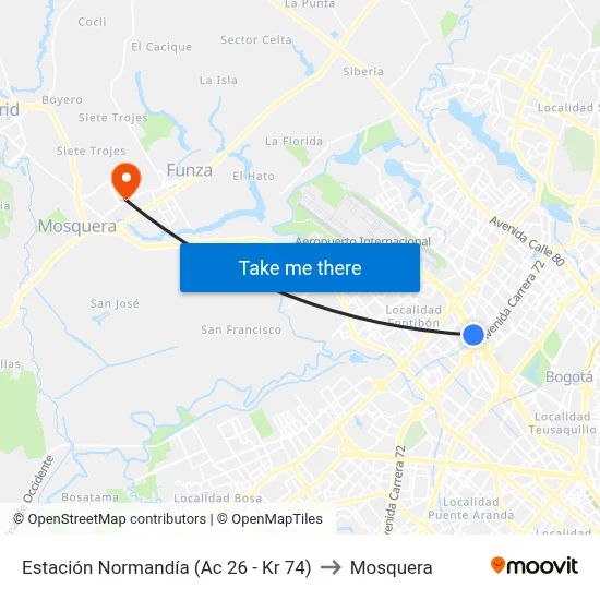 Estación Normandía (Ac 26 - Kr 74) to Mosquera map