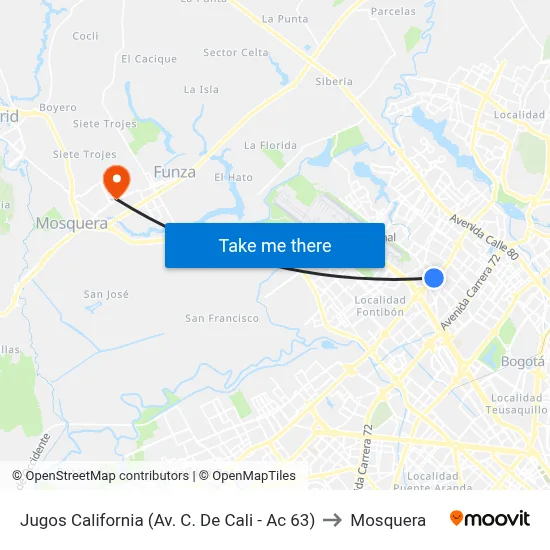 Jugos California (Av. C. De Cali - Ac 63) to Mosquera map