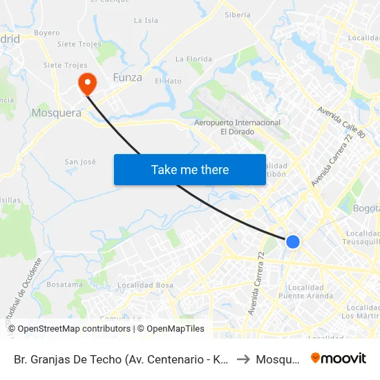 Br. Granjas De Techo (Av. Centenario - Kr 65) to Mosquera map