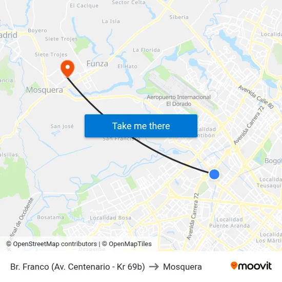Br. Franco (Av. Centenario - Kr 69b) to Mosquera map