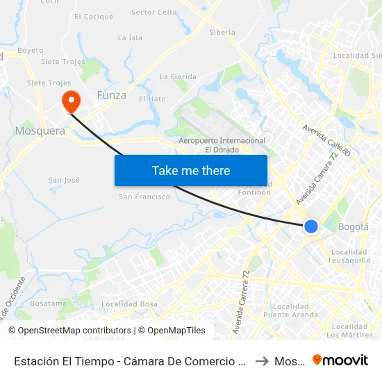 Estación El Tiempo - Cámara De Comercio De Bogotá (Ac 26 - Kr 68b Bis) to Mosquera map