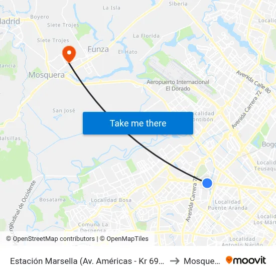 Estación Marsella (Av. Américas - Kr 69b) to Mosquera map