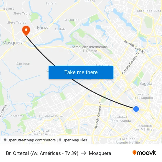Br. Ortezal (Av. Américas - Tv 39) to Mosquera map